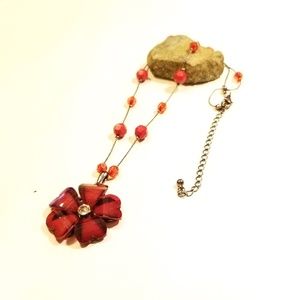 Red flower pendant necklace